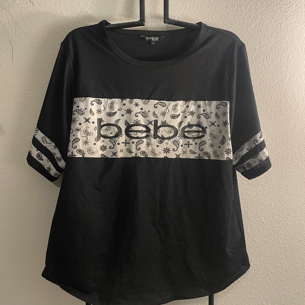 Bebe Black and White Jersey Top